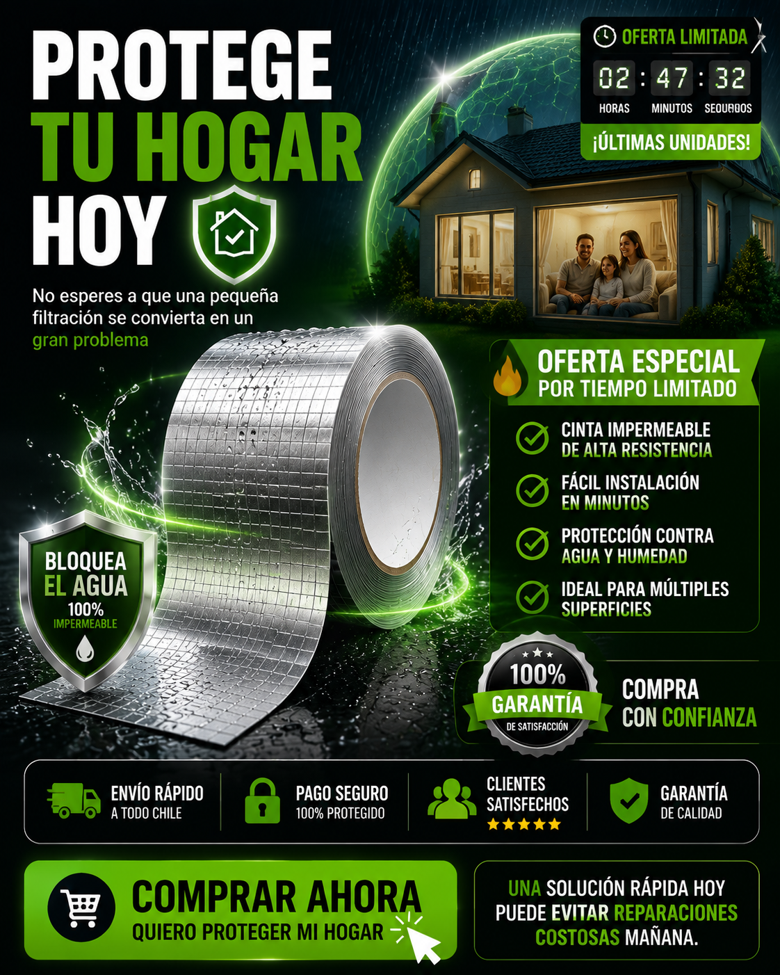 Cinta Tapa Gotera De Butilo